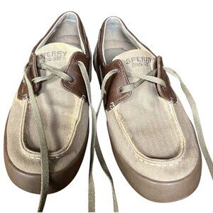 Sperry Mens Canvas Boat Shoes Brown & Tan Size 10.5